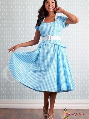 Miss Candyfloss sz M Blue Gingham Peplum Dress